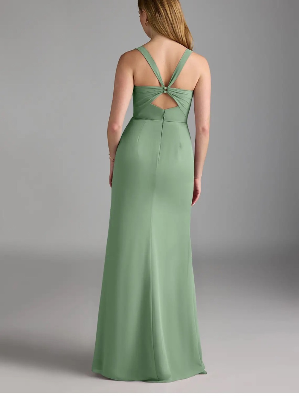 Azazie Mero Matcha Green Chiffon Square-Neck Bridesmaid Dress - Picture 3 of 5